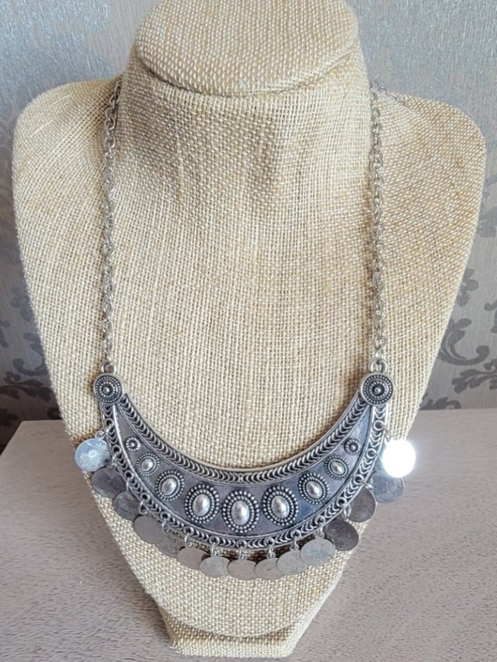Silver Tone Coin Boho Necklace